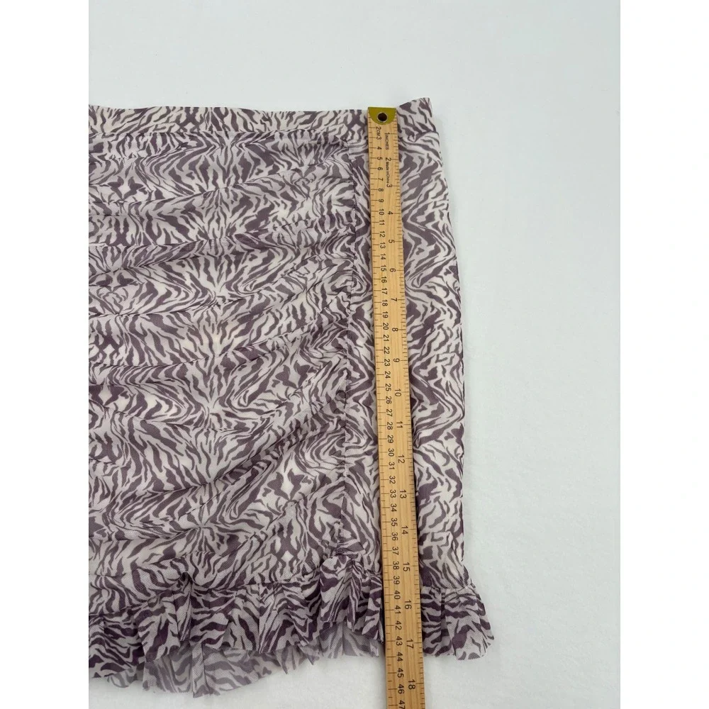 Free‎ People Zebra Mesh Mini Skirt Womens L Purple Ruched Ruffle Animal Print